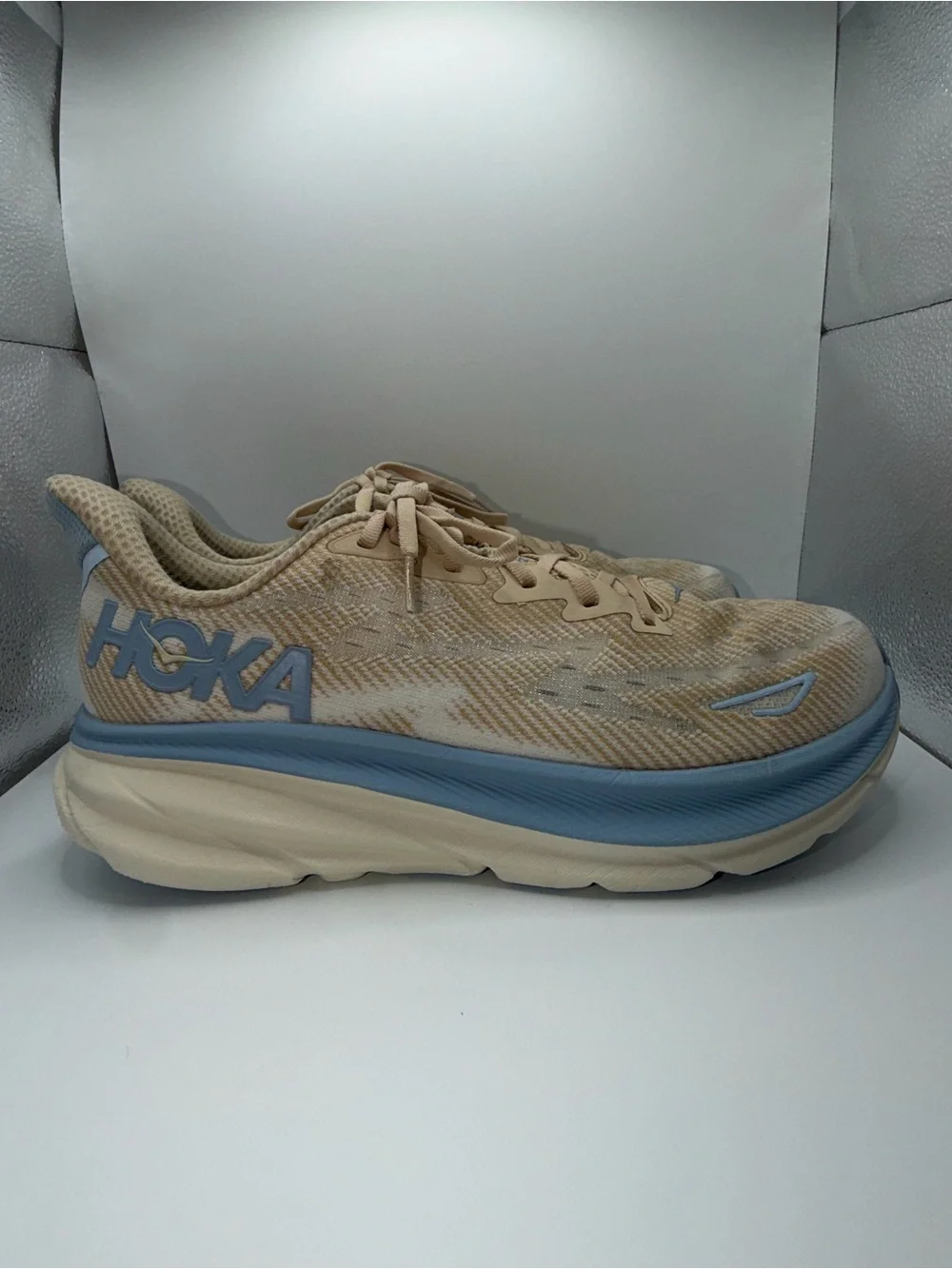 Hoka Women's Beige and Light Blue Performance Running Shoes